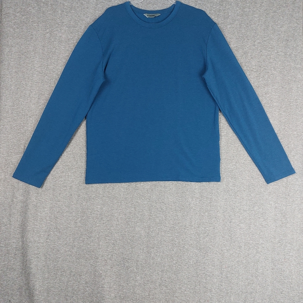 CHROME MENS BLUE LONG SLEEVE POLYESTER MERINO WOOL BLEND BASE LAYER TOP SHIRT L